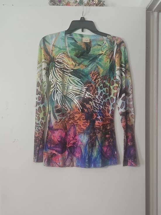 Daytrip Tops - Daytrip Multicolor Long-Sleeve Top with Crystal Accent